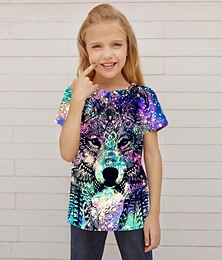 economico -Da ragazza 3D Animali Cielo stellato Lupo maglietta Manica corta Stampa 3D Estate Primavera Attivo Di tendenza stile sveglio Poliestere Bambino 3-12 anni Esterno Giornaliero Standard