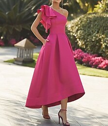 economico -Abiti da cocktail A-Line per matrimoni in spiaggia vestito elegante ballo di compleanno asimmetrico senza maniche spalla singola invitato al matrimonio autunnale tessuto elasticizzato con rouches