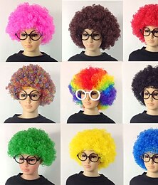 economico -parrucca fan parrucca cosplay colorata burlesque pagliaccio it yaki afro parrucca riccia bob lunghezza media beige capelli sintetici cosplay per bambini creativo divertente rosso carnevale festival