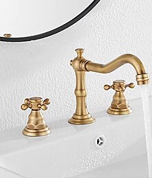 abordables -Grifo para lavabo de baño, dos manijas extendidas con tres orificios, grifos de baño de latón, grifo de lavabo de baño de latón que contiene agua fría y caliente