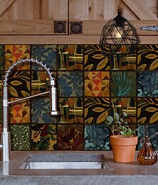 cheap -Kitchen Oil-proof And Waterproof Tile Stickers Crystal Film Tunisia Colored Leaves Pattern Tile Renovation Thickened Wall Stickers