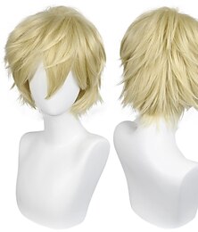 economico -parrucca cosplay corta da uomo bionda per parrucche di Halloween per feste di eventi natalizi
