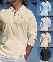 economico -Per uomo Camicia Camicia estiva Camicia da spiaggia Tinta unica Strada Informale Nero Bianco Blu Cachi Manica lunga Con cappuccio Estate Abbigliamento
