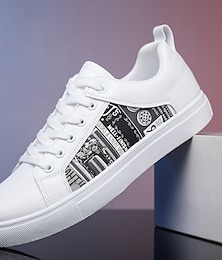 ieftine -Bărbați Încălțăminte Adidași pantofi de skate Pantofi albi Pantofi de confort Plimbare Casual În aer liber Zilnic Piele Dantelat Negru / Alb Alb / Galben Alb Bloc Culoare Primăvară Toamnă