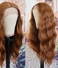 baratos -peruca de pia sadie atualização perucas frontais de renda cor gengibre cabelo ondulado longo sem cola perucas frontais de renda sintética para moda feminina cor marrom avermelhada perucas meia mão