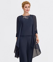 ieftine -Șal  Wrap Wrapuri pentru femei Wrapuri pentru mama miresei Pur Elegant Mâneci 3/4 Lungime Chiffon Wrapuri de nuntă cu dantelă pentru petrecere seară Toate sezoanele rochie pentru a impresiona