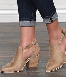 abordables -Botines de ante color tostado con aberturas para mujer y tacones de bloque: perfectos para salidas informales, moda de primavera y otoño y para usar todos los días con estilo.