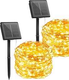 cheap -2 Pack Solar String Lights Christmas Lights Decoration Outdoor 12m 120LEDs Fairy Copper Wire Lights with 8 Modes Waterproof Decoration Copper Wire Lights for Patio Yard Trees Christmas Wedding Party