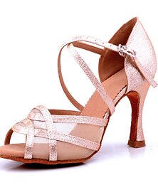 cheap -Women's Latin Dance Shoes Dance Shoes Indoor Professional Samba Sparkling Shoes Sexy Glitter Tulle Buckle Adults' Silver Gold