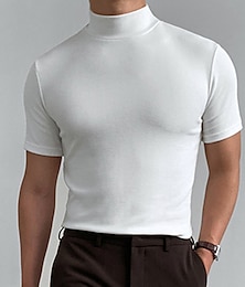 billige -Herre T-shirt Turtleneck skjorte Vanlig Høj krave Gade Ferie Kortærmet Tøj Mode Afslappet Bekvem