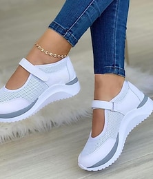 ieftine -Pentru femei Adidași Mărime Plus Size Adidași adezivi Pantofi albi În aer liber Zilnic Bloc Culoare Mată Vară Toc Platformă Vârf rotund Sportiv Clasic Casual Plimbare Plasă Panglică Negru Alb Roz
