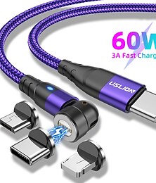 voordelige -Multi Charging Cable 60W 3.3ft 6.6ft USB C to Lightning / micro / USB C 3 A Fast Charging Nylon Braided Durable Magnetic For Samsung Xiaomi Huawei Phone Accessory