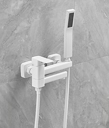 abordables -grifo de bañera de doble caño montado en la pared blanco, grifo mezclador de llenado de bañera de latón con mango de ducha de mano, válvula de cerámica control de manija única