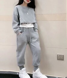 preiswerte -Hoodie für Mädchen & Hosen Bekleidungsset 2-teilig Langarm gelb einfarbig Baumwolle Sport Urlaub Mode Komfort 3-12 Jahre