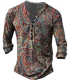 abordables -Hombre Camiseta Henley Shirt Tee Graphic Tribal Henley Amarillo Rojo Azul Piscina Impresión 3D Talla Grande Exterior Diario Manga Larga Abotonar Estampado Ropa Design Elegante Vintage Básico