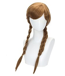 economico -Parrucche Anna Frozen, parrucca doppia intrecciata, cosplay, lunghe parrucche marroni da principessa per le donne e le ragazze, per feste