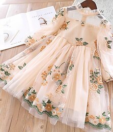 voordelige -kinderen kleine meisjes jurk bloemen een lijn jurk schoolvakantie print beige asymmetrische lange mouwen prinses zoete jurken herfst winter normale pasvorm 3-10 jaar