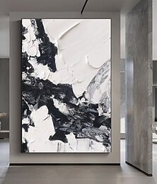 abordables -peint à la main peint à la main peinture à l'huile texture épaisse mur art abstrait moderne noir blanc peinture décoration de la maison décor toile roulée pas de cadre non étiré