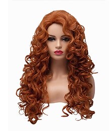 economico -parrucche lunghe ricce ondulate a testa intera con capelli rossi volpe rossa per parrucche di halloween per parrucche da festa cosplay
