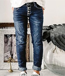 voordelige -dames basic klassieke jeans zak enkellange broek casual streetwear micro-elastisch effen kleur comfort ademend hoge taille donkerblauw 2xl