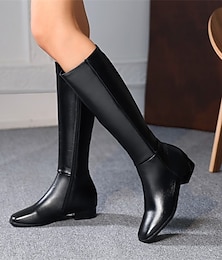 cheap -Women's Boots Heel Boots Daily Solid Color Solid Colored Knee High Boots Winter Low Heel Square Toe Elegant Casual PU Leather Faux Leather Zipper Black White