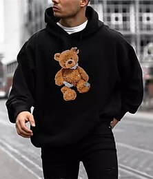 abordables -Hombre Graphic Oso Sudadera Sudaderas Sudadera Manga Larga Sudadera con capucha Con Capucha Fresco Deporte Ropa de calle Negro Primavera Otoño Diseñador