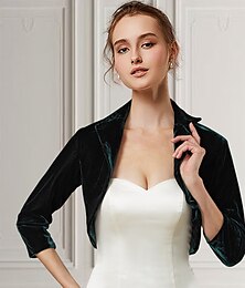 abordables -Boléro vert pour femme, manteaux / vestes en velours, élégants, garde au chaud, manches 3/4, en velours, pour invités de mariage, couleur pure, pour mariage, automne&amp;robe d'hiver pour
