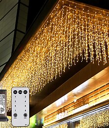 זול -אורות וילון נטיפי חג המולד בחוץ 6x1m-300led תקע ב-9 צבעים שלט רחוק חלון תליית קיר אור לבן חם rgb לחדר שינה מסיבת גינה קישוטי חג המולד 31v eu/us/au/uk plug