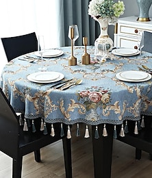 זול -מפת שולחן עגולה מפת שולחן אביבית מפת שולחן עגולה חיצונית כיסוי שולחן מבד מלבן אובלי לפיקניק, חתונה, אוכל, פסחא, מטבח