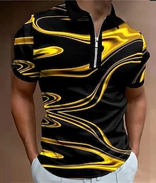 cheap -Men's Polo Shirt Golf Shirt Gradient Turndown Yellow Navy Blue Purple Gold Dark Blue 3D Print Outdoor Street Short Sleeves Print Zipper Clothing Apparel Fashion Designer Casual Breathable