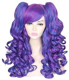 economico -Color Ground Long Curly Parrucca per Cosplay con 2 Code di Cavallo Parrucche di Halloween