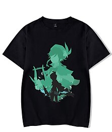 abordables -Impacto de Genshin Venti T-Shirt Dibujos Manga Anime Harajuku Gráfico Kawaii Para Pareja Hombre Mujer Adulto Vuelta al cole Estampado en caliente