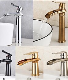 economico -rubinetto del lavandino del bagno, rubinetti da bagno a due fori con cascata in ottone monocomando (corpo alto o corto)