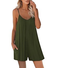 cheap -Women's Romper Maternity Jumpsuit Patchwork U Neck Streetwear Baggy Shorts Loose Fit Sleeveless Camisole Army Green Red Navy Blue S M L Fall Summer