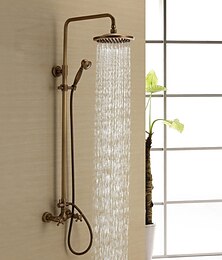 ieftine -robinet de duș, accesoriu de duș pentru baie set de capete de duș cu efect de ploaie din alamă cu gura de cadă robinet de duș și suport de perete cu pulverizare de mână mâner dublu în cruce cu apă