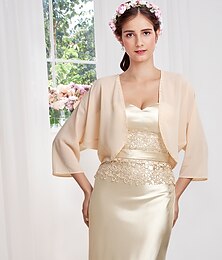 preiswerte -Wickeltücher für Frauen Bolero Bolerojacke Mäntel / Jacken Sonnenschutz 3/4 Ärmel Dolman-Ärmel Chiffon Hochzeit Schals Mit Perlenstickerei Für Partyabend Herbst