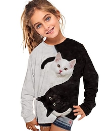 ieftine -Fete 3D Animal Pisica Tricou Manșon Lung Tipărire 3D Toamnă Iarnă Activ Modă Zilnic Copii 3-12 ani În aer liber Zilnic Fit regulat
