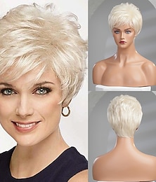 cheap -HAIRCUBE Human Hair Silver White Short Wave Wigs With Bangs for Women Daily