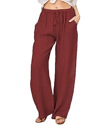 economico -Per donna Normale Culotte Gamba Larga Gamba larga Pantaloni in cotone e lino Moda Lunghezza intera Misura del girovita medio Semplice Tasche Laterali Gamba larga Baggy Comodità Inelastico Casuale
