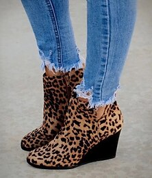 economico -stivaletti con zeppa con stampa leopardata da donna - ideali per abbigliamento casual, serate fuori e moda autunnale alla moda