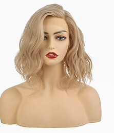 economico -Parrucche bob per capelli corti ondulati con parte anteriore in pizzo lungo la spalla per le donne