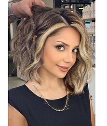 economico -natalie portman parrucca colore sintetico wavy bob parrucche per le donne nere parte laterale breve ricci ondulati bob parrucche lunghezza della spalla parrucca 10 naturale nero bob parrucche ondulate