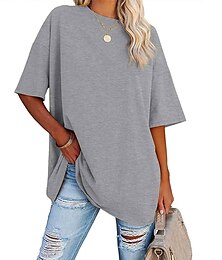 economico -T-shirt girocollo oversize basic per abbigliamento donna top a maniche corte girocollo manica corta nuovo colore tinta unita