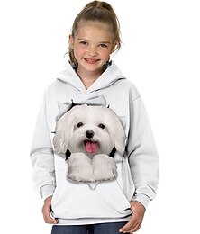 cheap -Girls' 3D Animal Dog Hoodie Long Sleeve 3D Print Fall Winter Fashion Streetwear Adorable Polyester Kids 3-13 Years Outdoor Daily Indoor Regular Fit