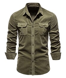 economico -Per uomo Camicia Camicia estiva Camicia di velluto a coste Camicia con bottoni Blu Marrone Verde Grigio Manica lunga Liscio Collo ripiegabile Informale Giornaliero Bottone giù Abbigliamento Cotone Di