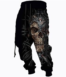 cheap -Men's Sweatpants Joggers Trousers Drawstring Side Pockets Elastic Waist Skull Graphic Prints Comfort Breathable Sports Outdoor Casual Daily Cotton Blend Terry Streetwear Designer Black Red