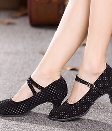 abordables -chaussures de danse vintage à pois pour femmes - style Mary Jane à talon moyen avec bride croisée pour les événements de salon, latins et de performance