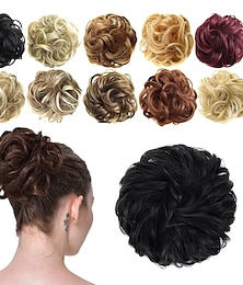 abordables -moño desordenado pieza de cabello moño scrunchies sintético ondulado rizado moño cola de caballo extensiones de cabello grueso updo postizos para mujeres niñas niños 1pcs