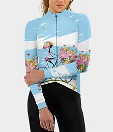 cheap -21Grams Women's Cycling Jersey Long Sleeve Bike Jersey Top with 3 Rear Pockets Mountain Bike MTB Road Bike Cycling Breathable Moisture Wicking Front Zipper Soft White Pink Red Floral Botanical Lycra
