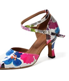 voordelige -Dames Ballroom schoenen Moderne dansschoenen Opleiding Voor Binnen Oefenen Hakken Sneaker Patroon / Print Wijd uitlopende hak Open teen Kruisriem Zwart Roze en Wit